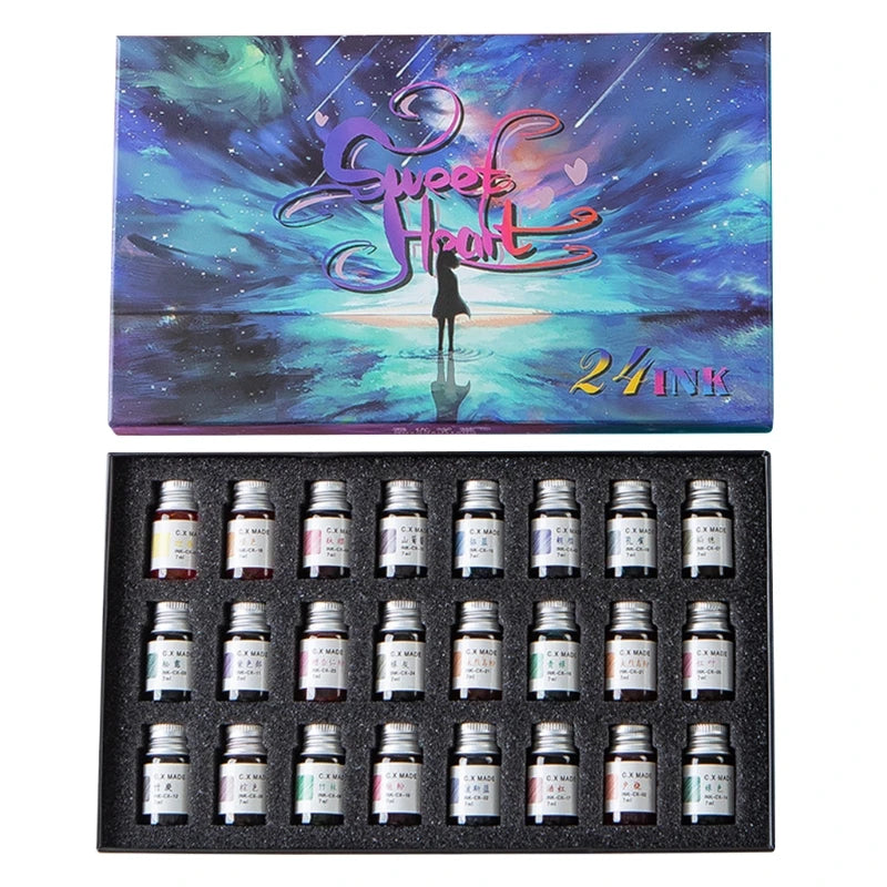 12/24 Colors Gold Powder Ink for Fountain & Dip Pens – Shimmering Calligraphy & Art Ink
