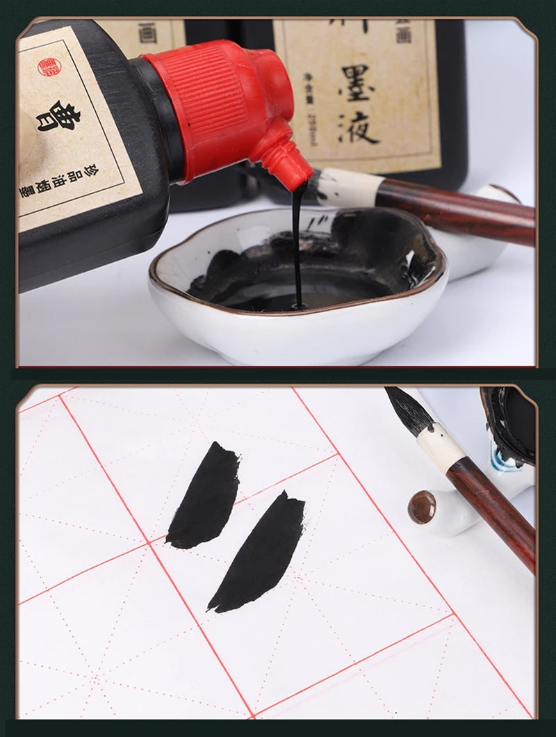100ml/250ml Chinese Calligraphy Ink – Black, Red, White, Silver & Gold Metallic Inks for Writing and Art