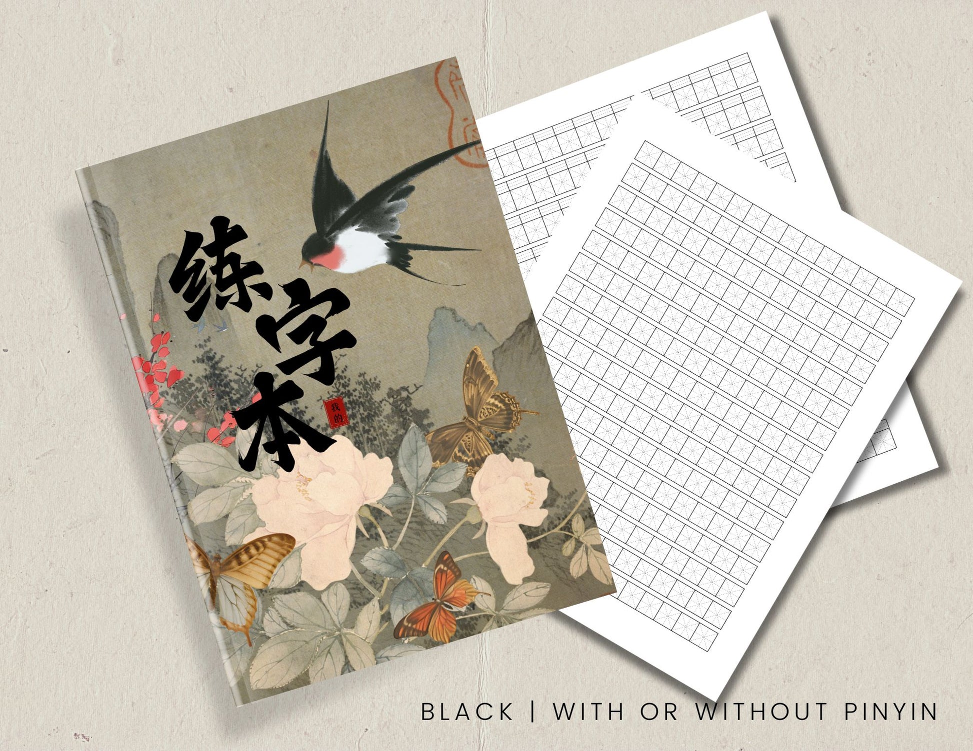 learn chinese with great chinese writing practice notebook. Mandarin study. With or without pinyin 