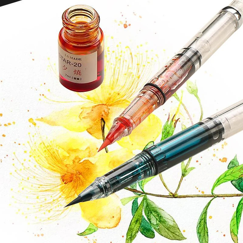 Refillable Transparent Fountain Pen with Soft Nib – Ideal for Chinese Calligraphy and Color Ink Writing