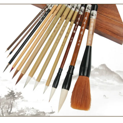 Luxurious 12-Piece Lian Brush Set – Premium Chinese Calligraphy & Ink Painting Brushes