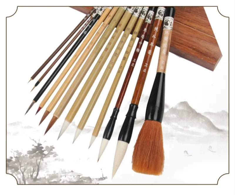 Luxurious 12-Piece Lian Brush Set – Premium Chinese Calligraphy & Ink Painting Brushes