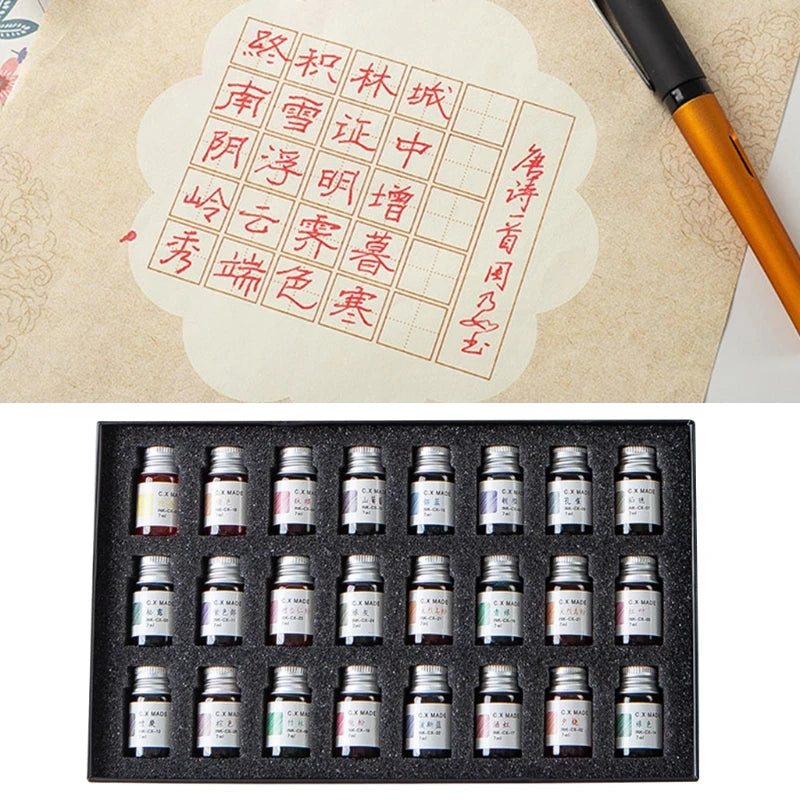 12/24 Colors Gold Powder Ink for Fountain & Dip Pens – Shimmering Calligraphy & Art Ink