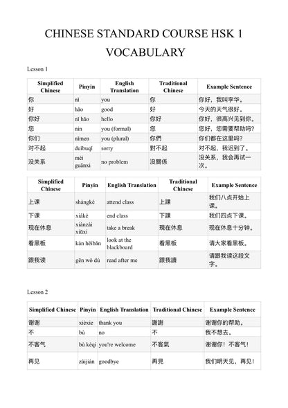 FREE COPYBOOK Chinese STANDARD COURSE HSK 1