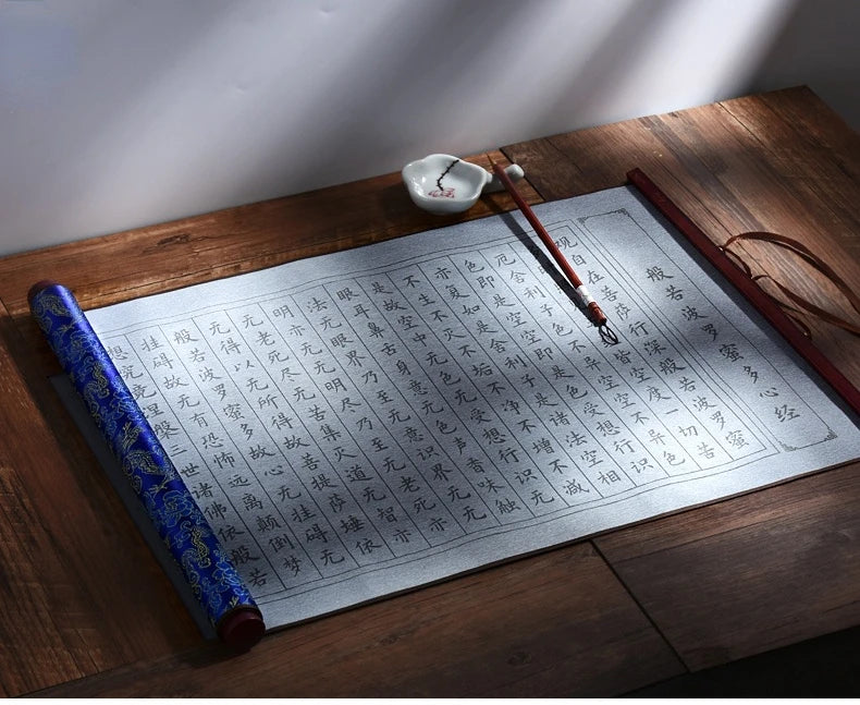 Chinese Calligraphy Paper Roll: Script Brush Water Writing Chinese Classics Heart Sutra and Lan Ting Xu Calligraphy Copybook