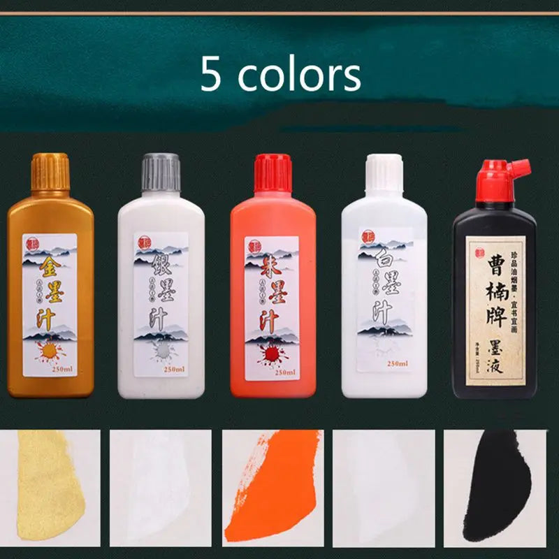 100ml/250ml Chinese Calligraphy Ink – Black, Red, White, Silver & Gold Metallic Inks for Writing and Art