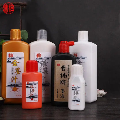 100ml/250ml Chinese Calligraphy Ink – Black, Red, White, Silver & Gold Metallic Inks for Writing and Art